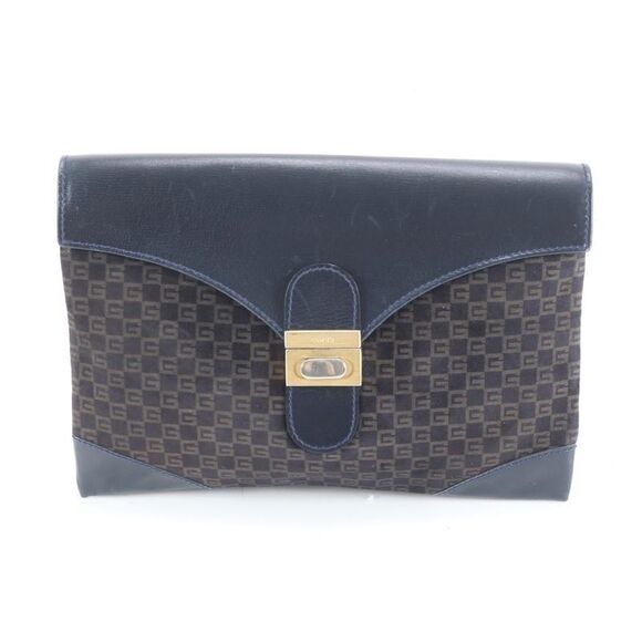 Gucci Other - Old Gucci Leather Second Bag Clutch Pouch Commuter Business Navy Gold Hardware